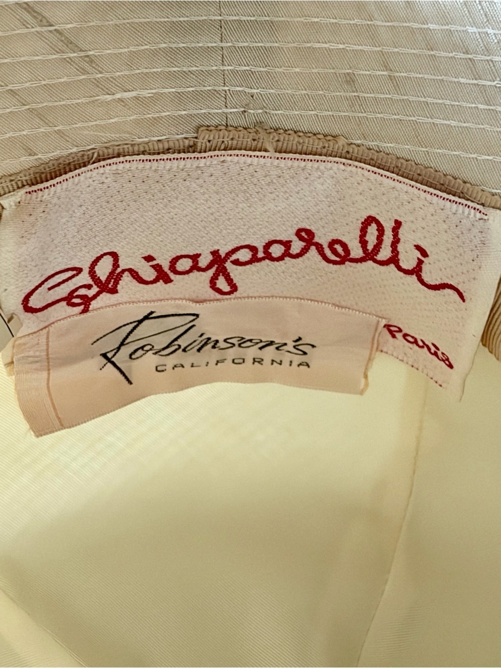 Schiaparelli Vintage 50/60s Wide-Brim Ribbed Sun Hat, ribbon Tail, 23”/58cm EUC🦄 - Picture 13 of 15